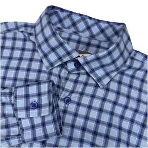 Johnnie O Hangin Out Mens Plaid Cotton Shirt Medium Laguna Blue Coastal Casual